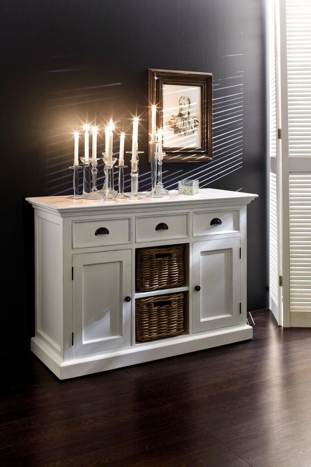 49" White Wood Three Drawer Sideboard with Two Doors-7