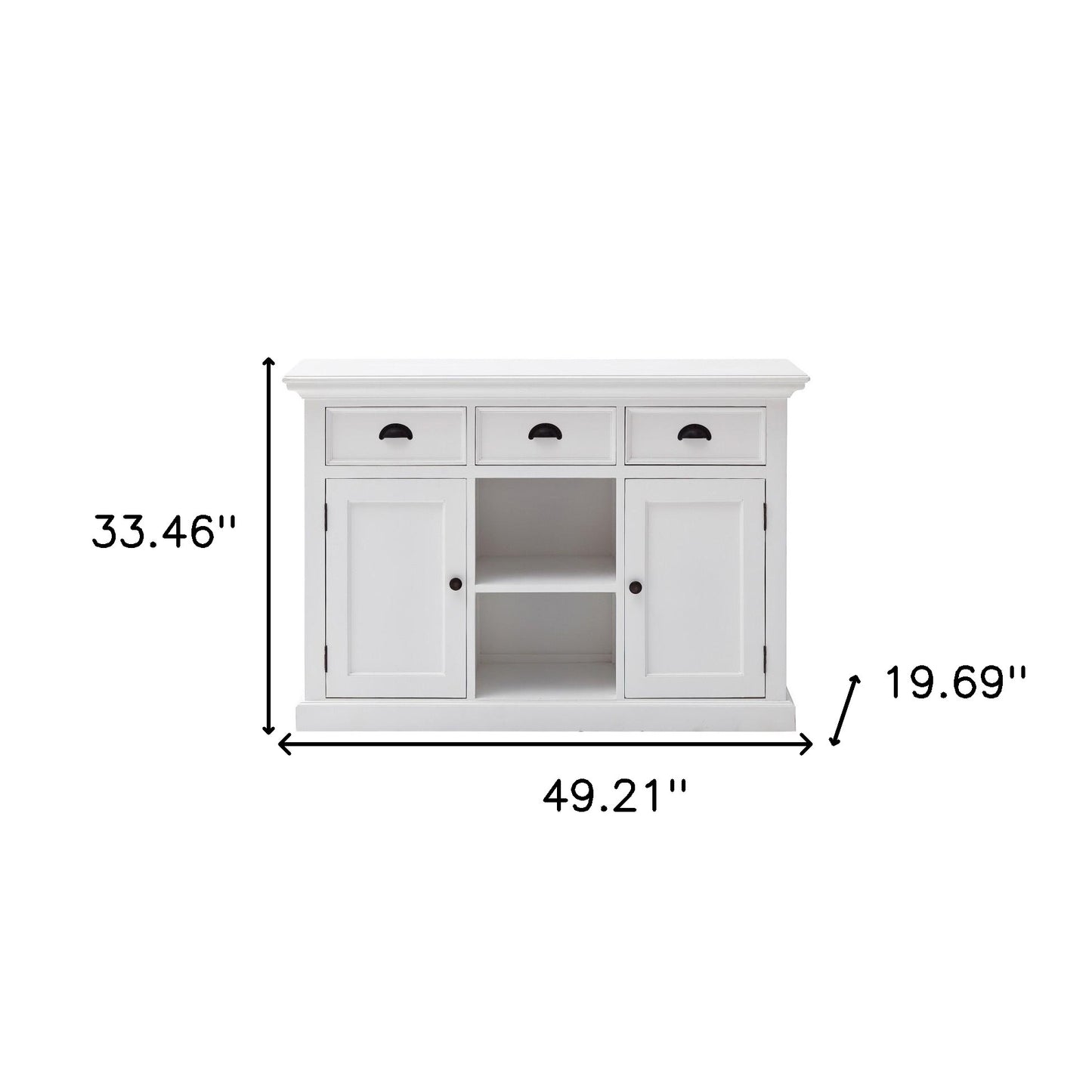 49" White Wood Three Drawer Sideboard with Two Doors-8