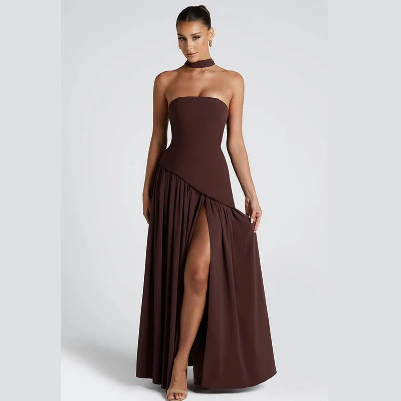 Elegant Satin Feather Strapless Dress Sexy Backless Off Shoulder Slim Fit Long Vestidos For Female 2025 Summer Party Street Gown