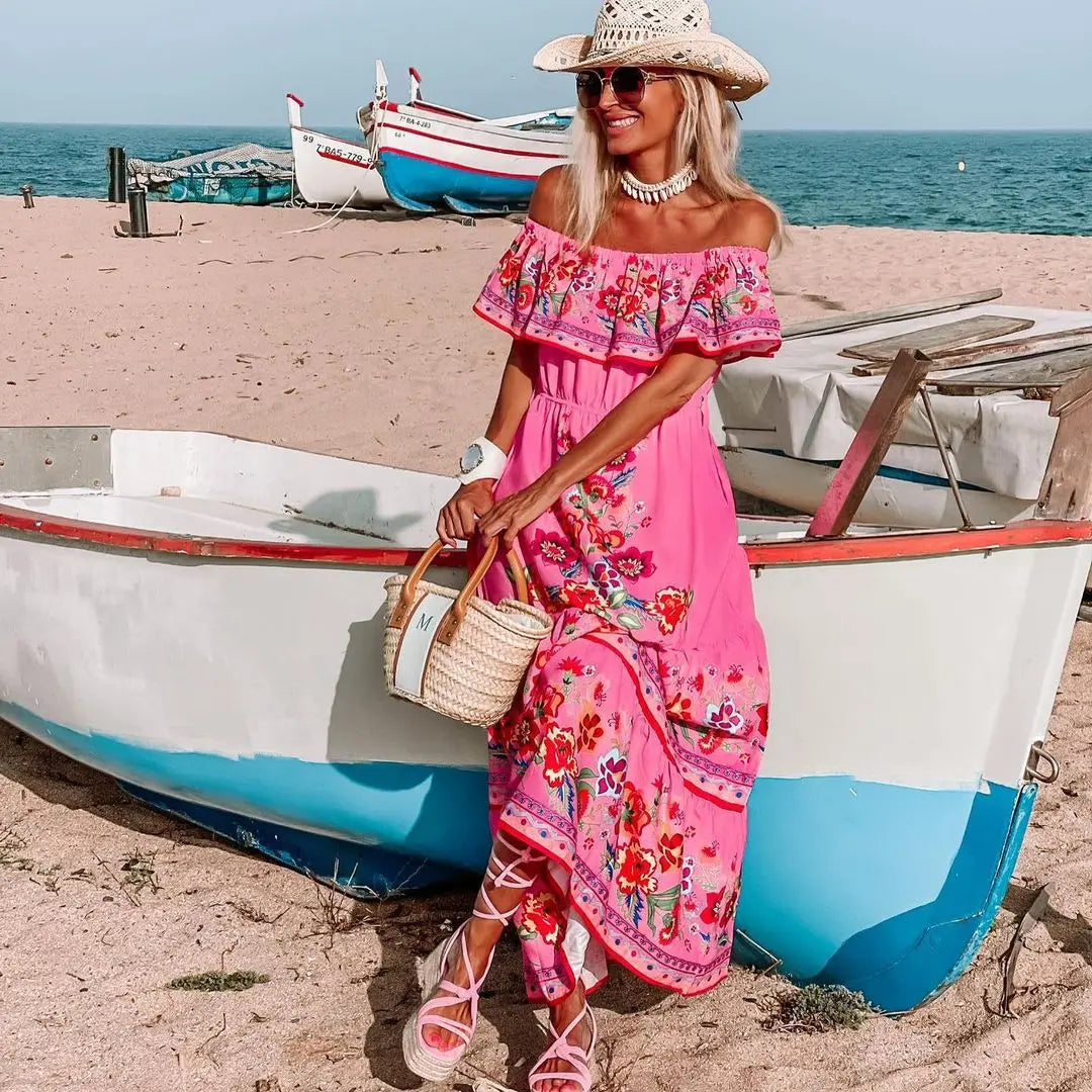 Mexican Traditional Ethnic Mexican Cinco De Mayo Summer Floral Print Off Shoulder Women Mexican Dress