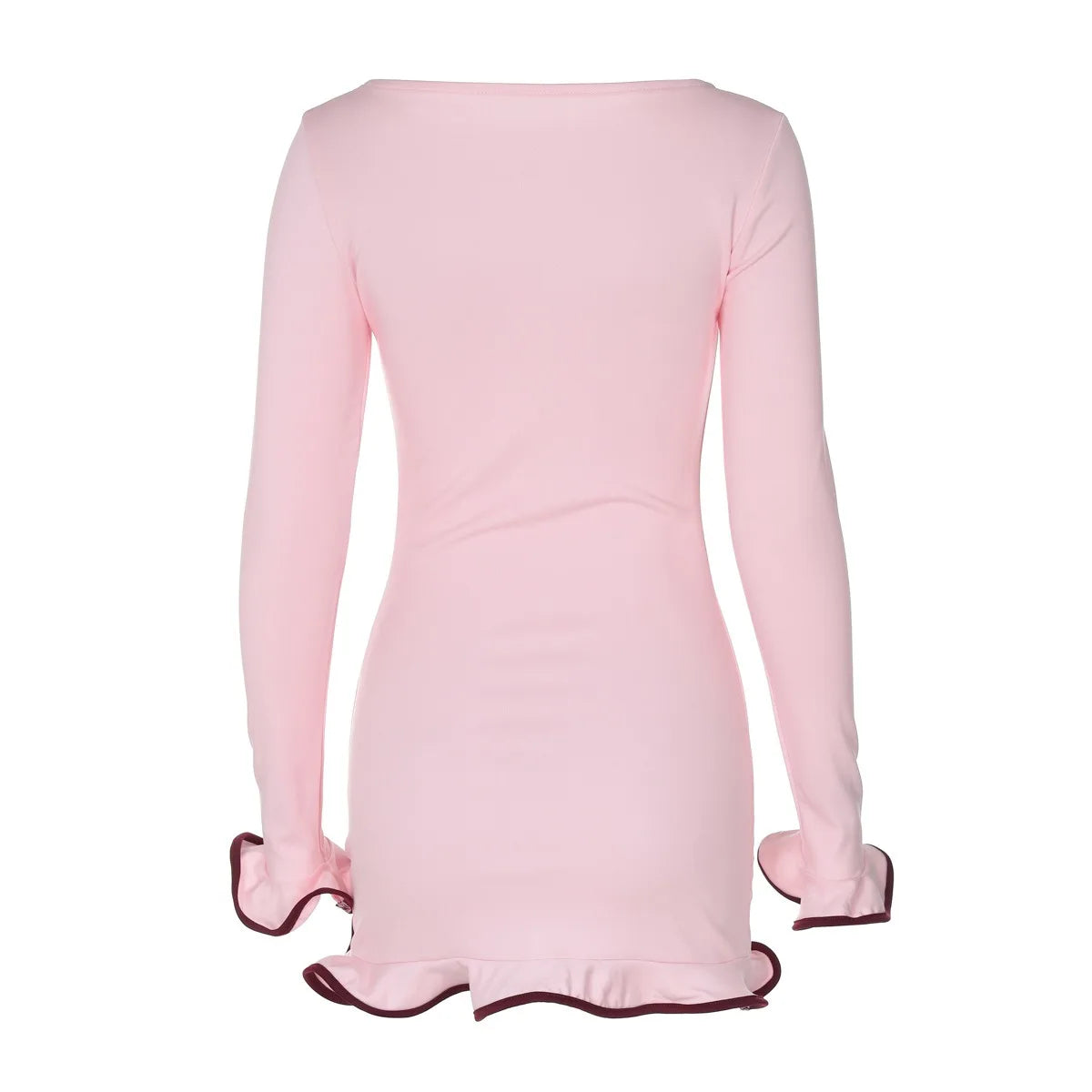 New Women's Dresses Elegant Round Neck Pleat Long Sleeve Casual Slim Pink Sexy Black Short Dresses Lady Street Chic Party Dress