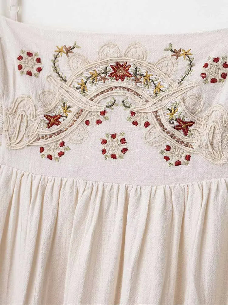 European and American style summer new women's fashion retro flower embroidery short dress suspenders short skirt