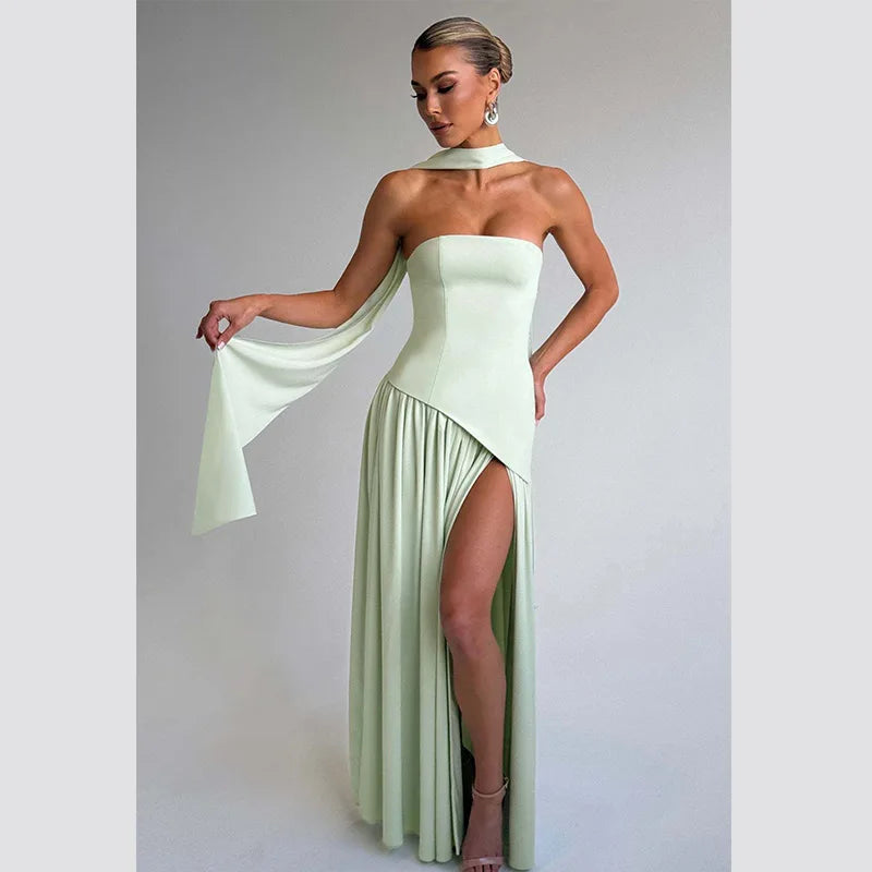 Elegant Satin Feather Strapless Dress Sexy Backless Off Shoulder Slim Fit Long Vestidos For Female 2025 Summer Party Street Gown