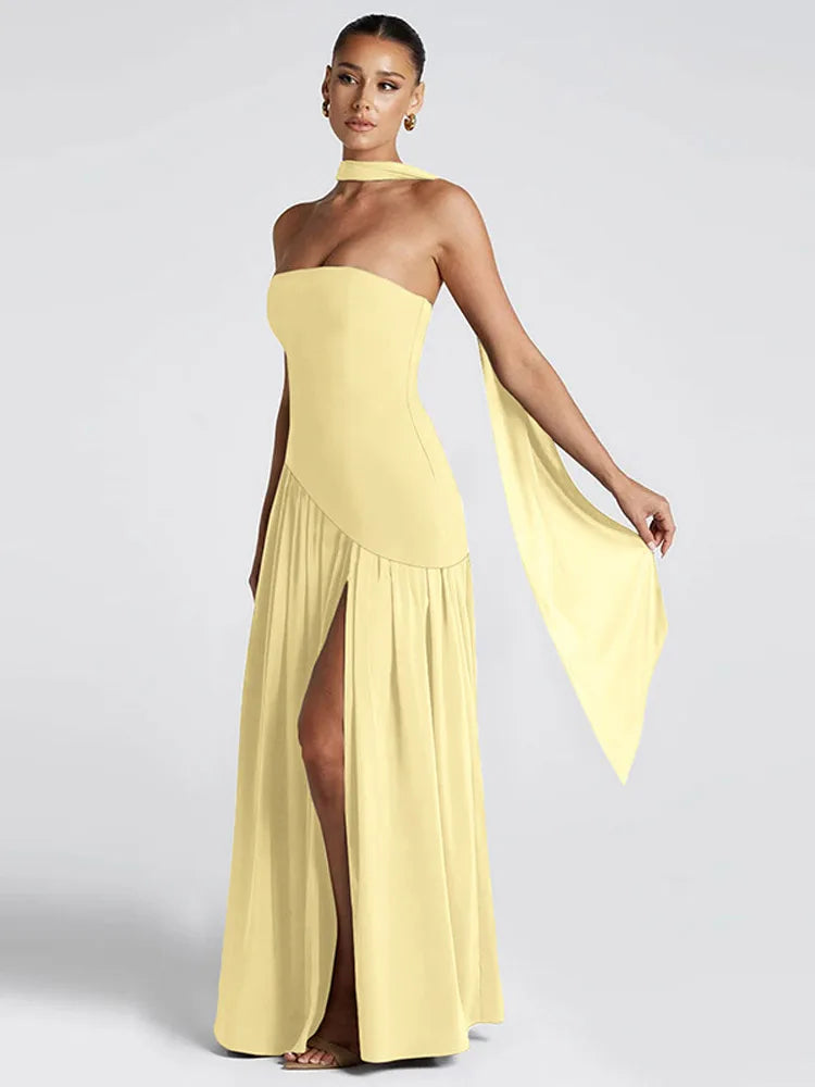 Elegant Satin Feather Strapless Dress Sexy Backless Off Shoulder Slim Fit Long Vestidos For Female 2025 Summer Party Street Gown