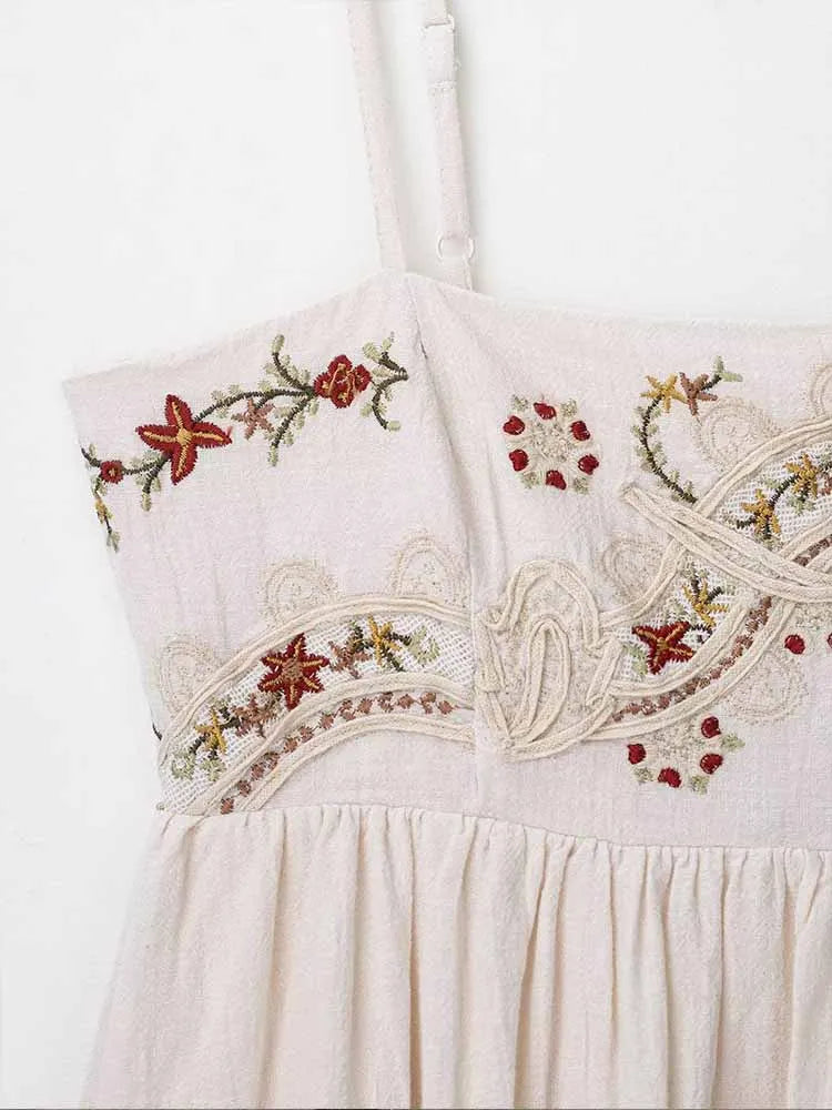 European and American style summer new women's fashion retro flower embroidery short dress suspenders short skirt