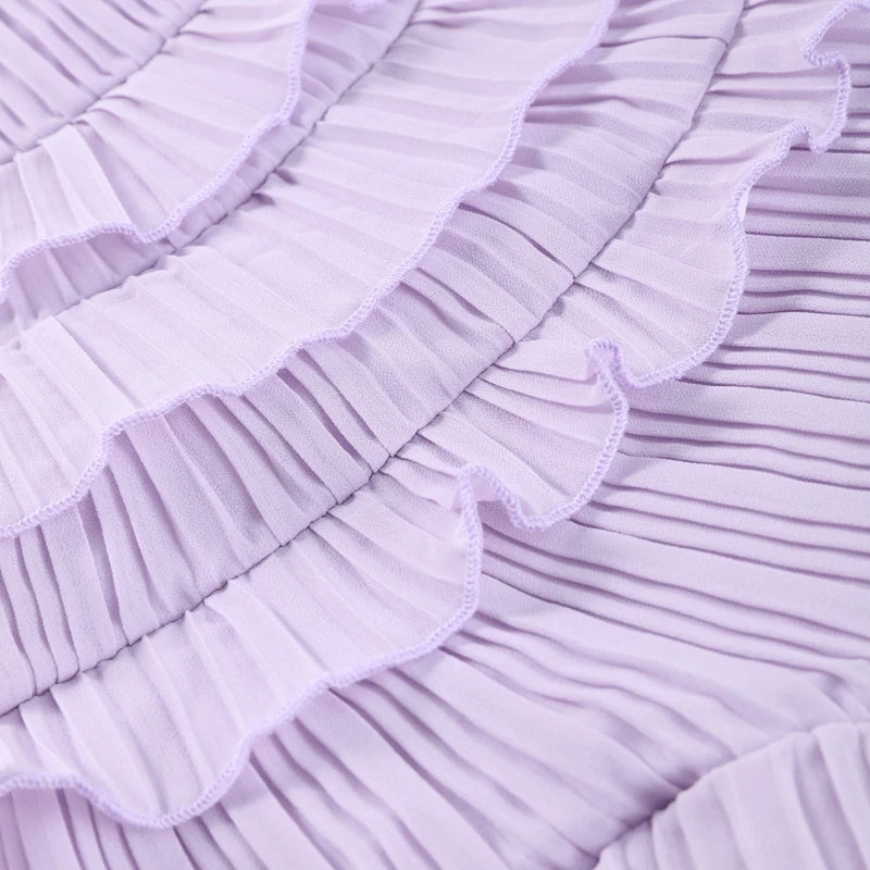 Chic pleated halter neck long vacation dress high quality purple strapless Lotus Edge Maxi Dress 2025 New Lady Vacation Gowns