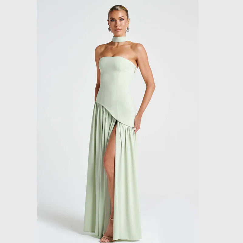 Elegant Satin Feather Strapless Dress Sexy Backless Off Shoulder Slim Fit Long Vestidos For Female 2025 Summer Party Street Gown