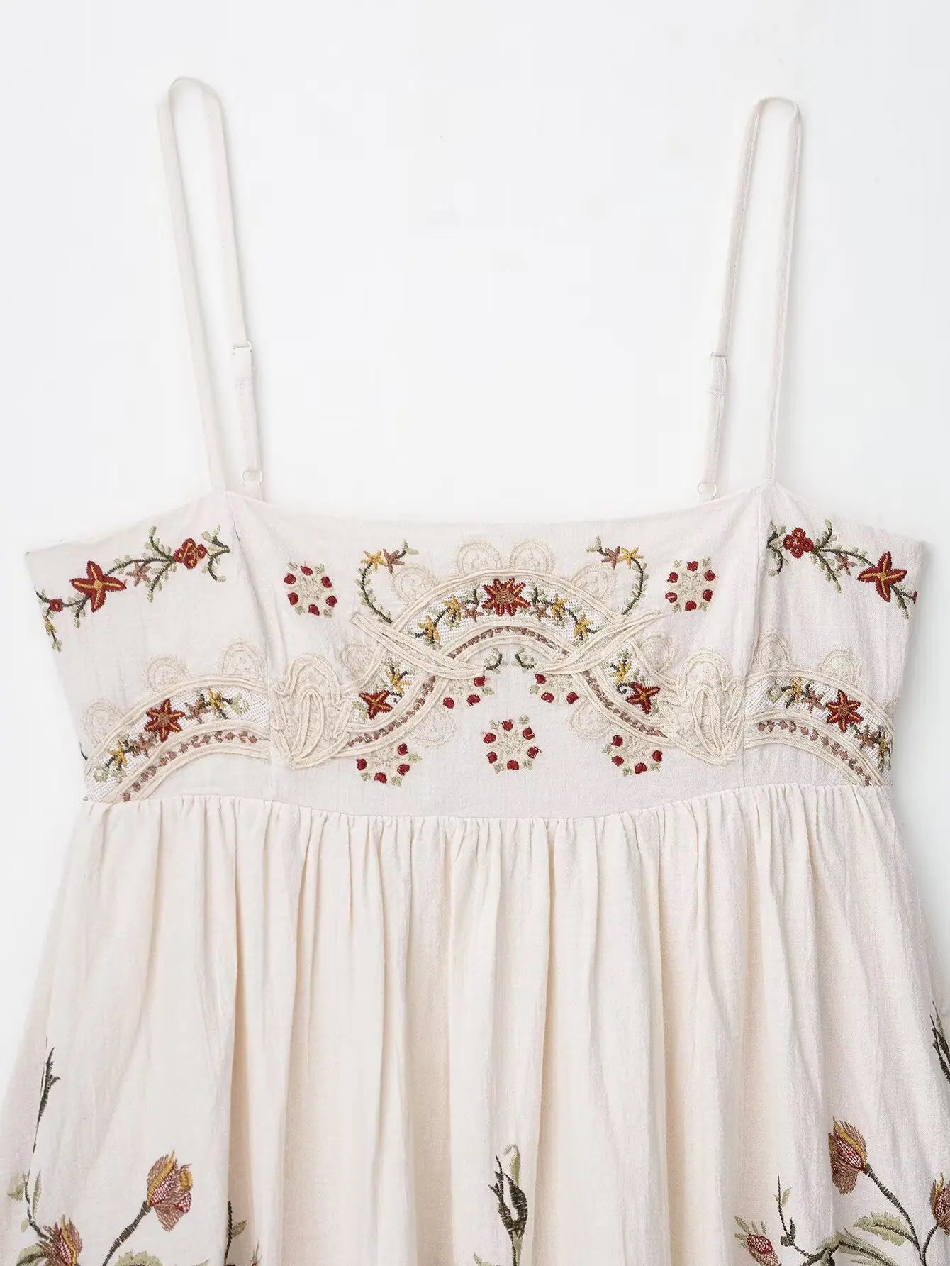 European and American style summer new women's fashion retro flower embroidery short dress suspenders short skirt