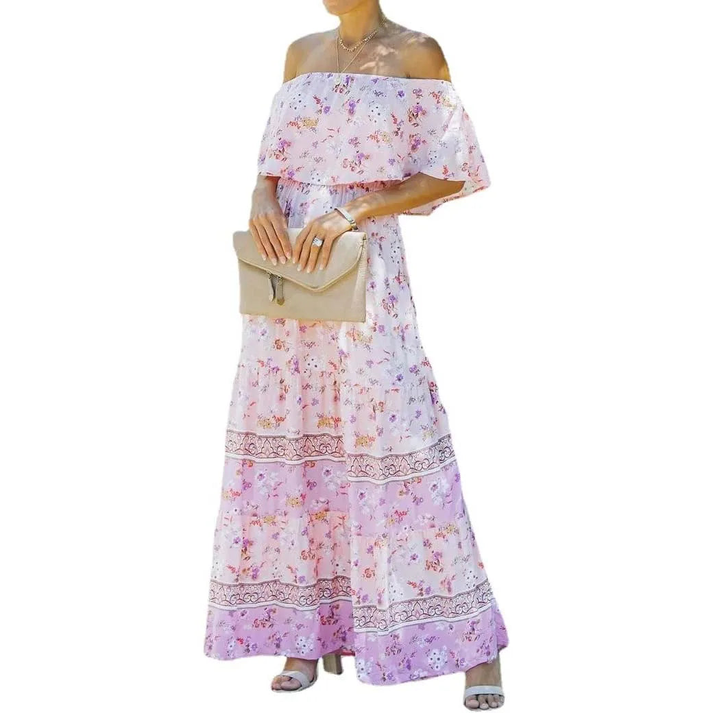 Mexican Traditional Ethnic Mexican Cinco De Mayo Summer Floral Print Off Shoulder Women Mexican Dress