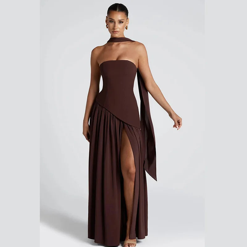 Elegant Satin Feather Strapless Dress Sexy Backless Off Shoulder Slim Fit Long Vestidos For Female 2025 Summer Party Street Gown