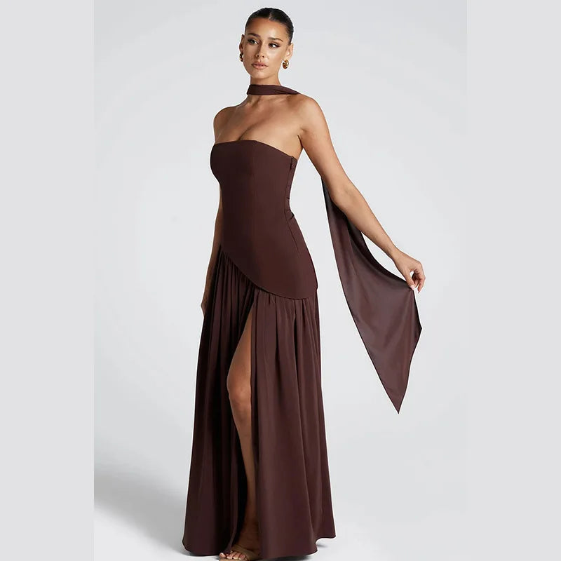 Elegant Satin Feather Strapless Dress Sexy Backless Off Shoulder Slim Fit Long Vestidos For Female 2025 Summer Party Street Gown