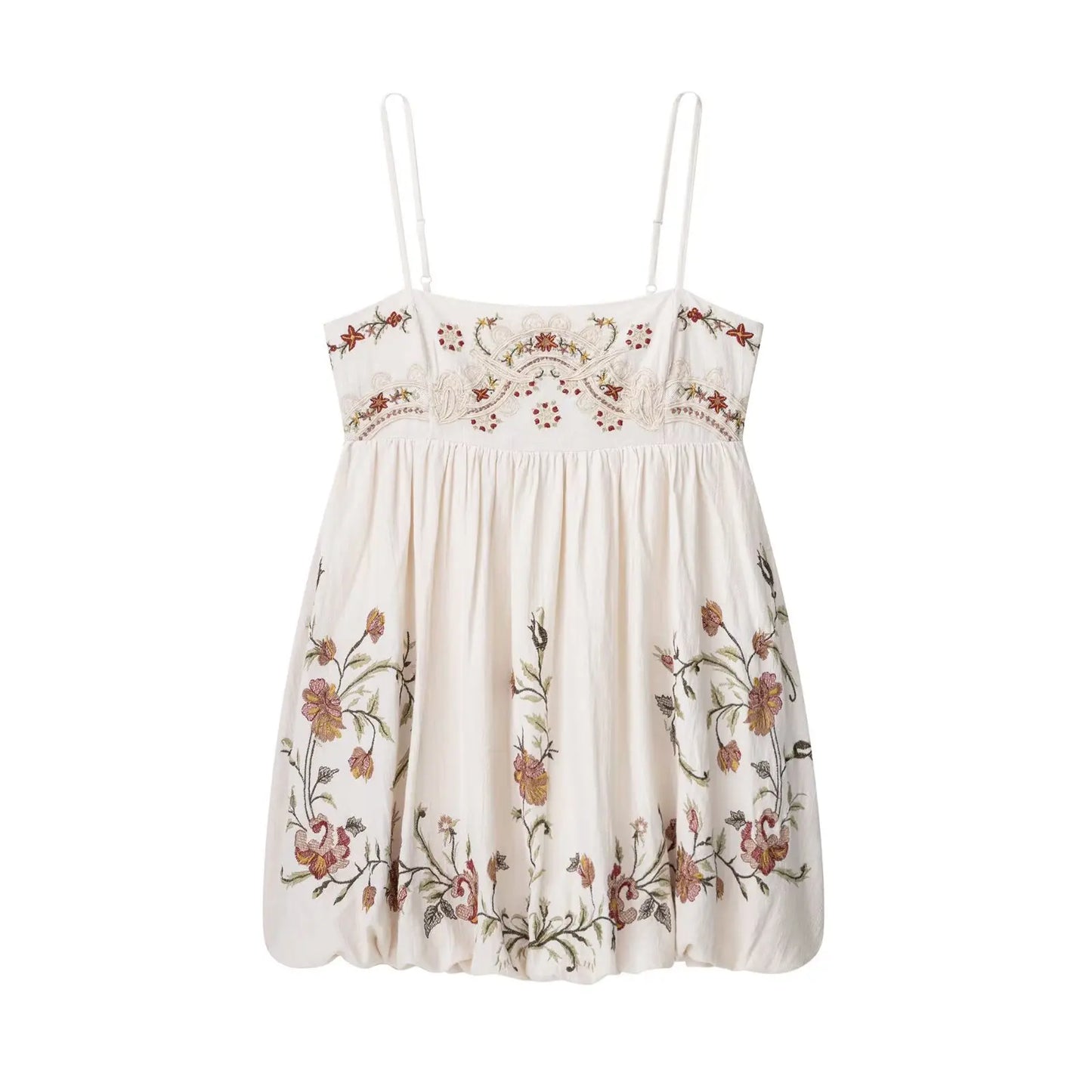European and American style summer new women's fashion retro flower embroidery short dress suspenders short skirt