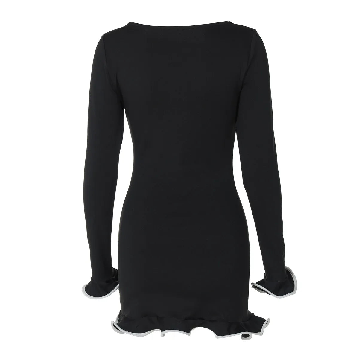 New Women's Dresses Elegant Round Neck Pleat Long Sleeve Casual Slim Pink Sexy Black Short Dresses Lady Street Chic Party Dress
