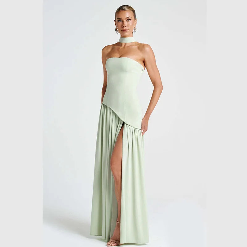 Elegant Satin Feather Strapless Dress Sexy Backless Off Shoulder Slim Fit Long Vestidos For Female 2025 Summer Party Street Gown