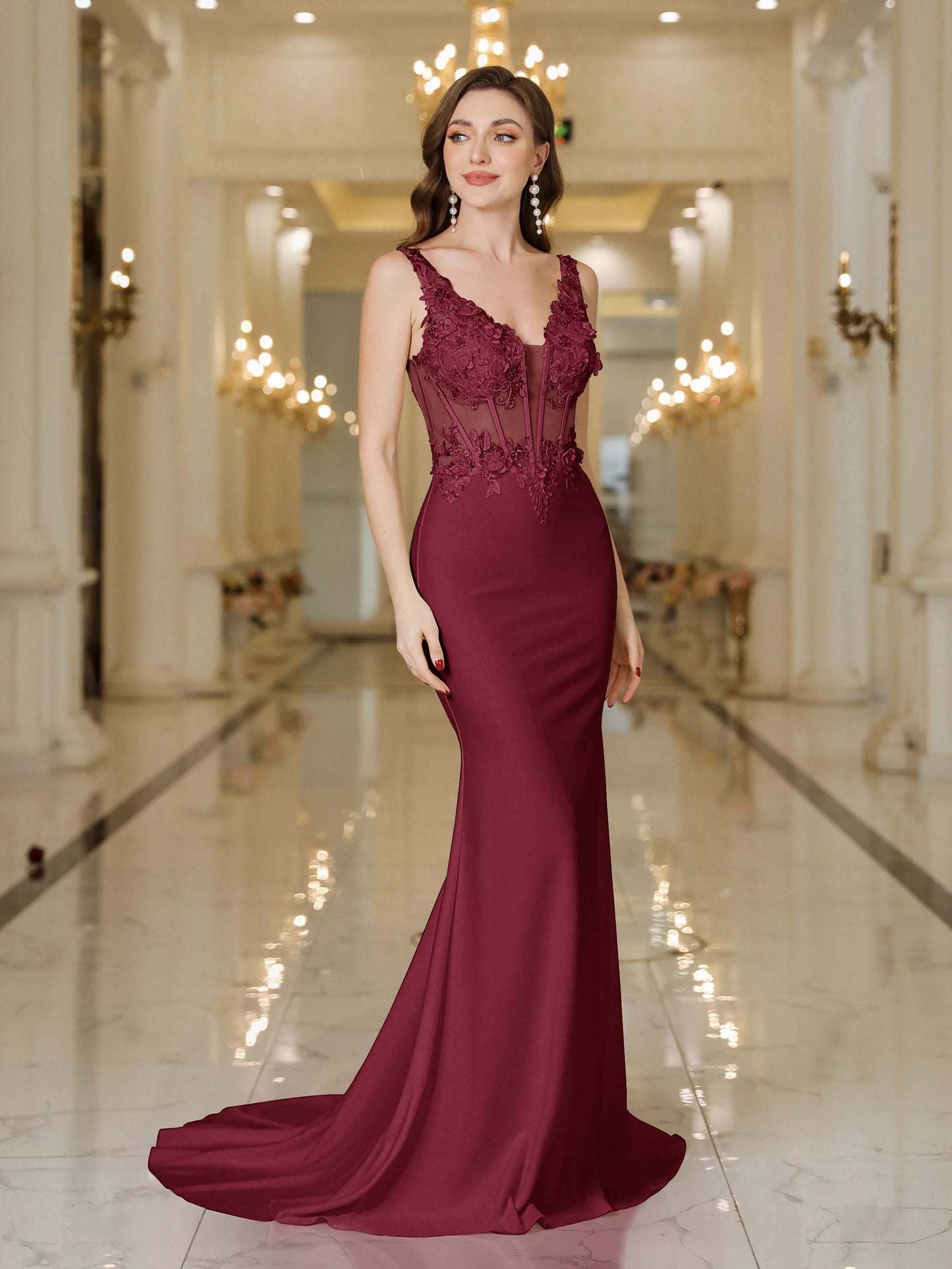 MisShow Elegant Straps White Mermaid Wedding Dresses Lace Pearls Backless V Neck Sleeveless Formal Party Gowns Vestido Marriee
