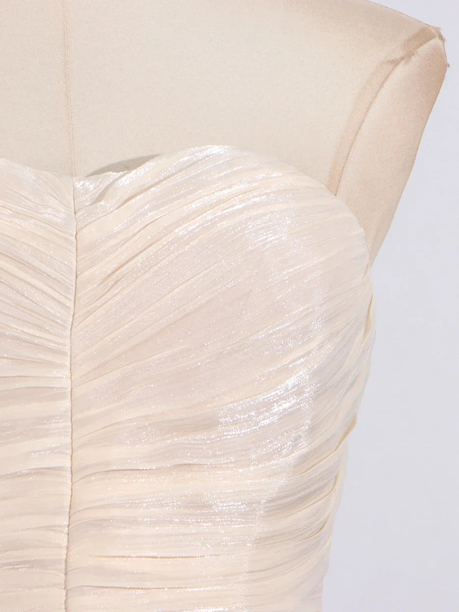 TWOTWINSTYLE Solid Spliced Folds Slimming Dresses For Women Slash Neck Sleeveless High Waist Temperament Dress Female Fashion