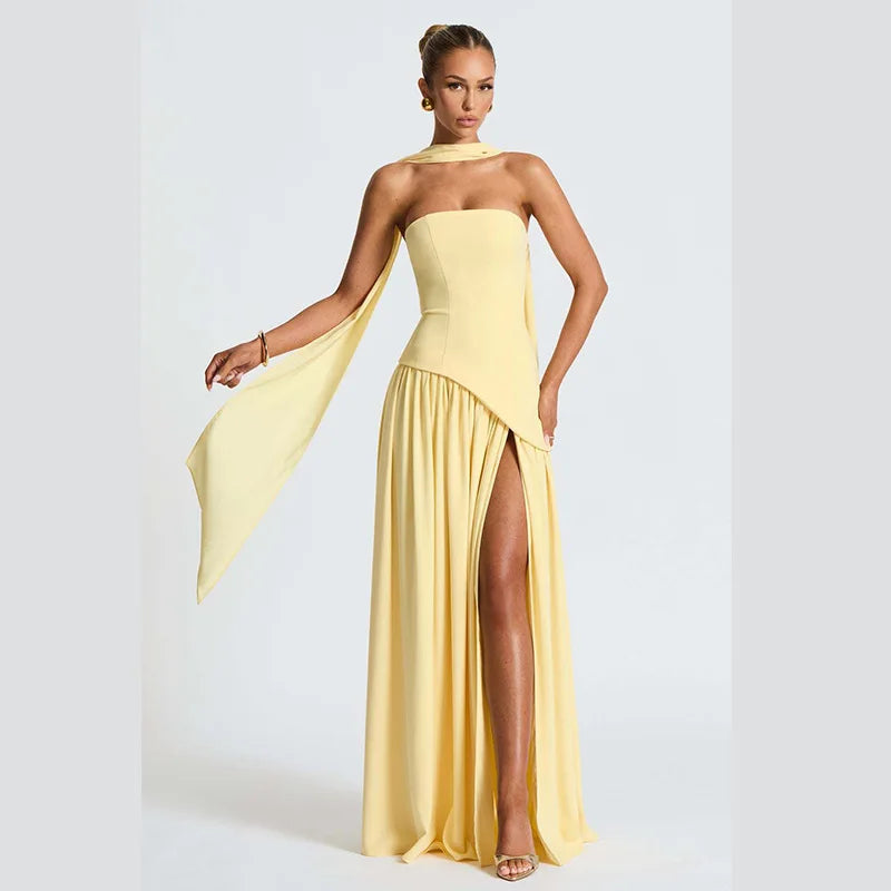 Elegant Satin Feather Strapless Dress Sexy Backless Off Shoulder Slim Fit Long Vestidos For Female 2025 Summer Party Street Gown