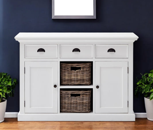 49" White Wood Three Drawer Sideboard with Two Doors-0