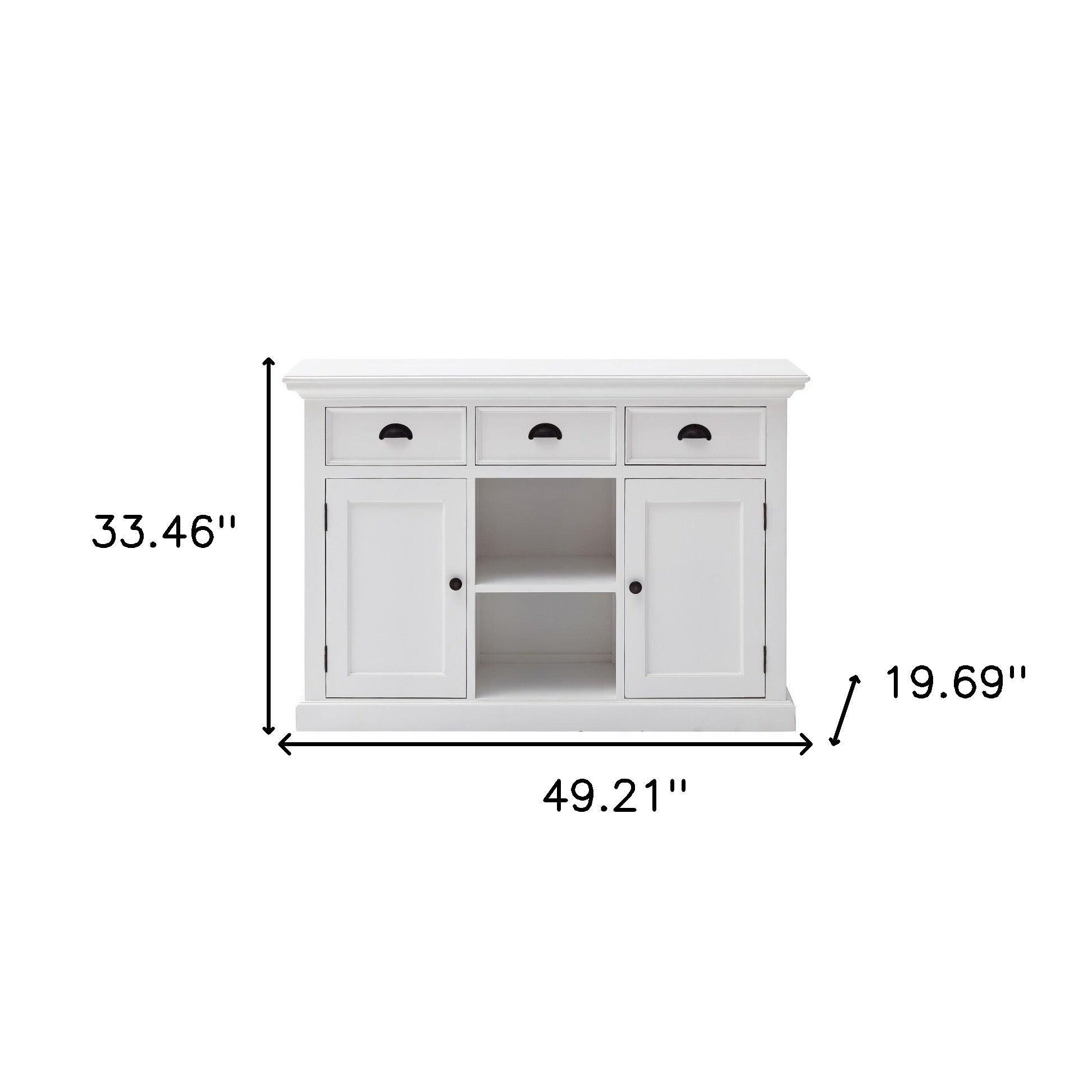 49" White Wood Three Drawer Sideboard with Two Doors-8