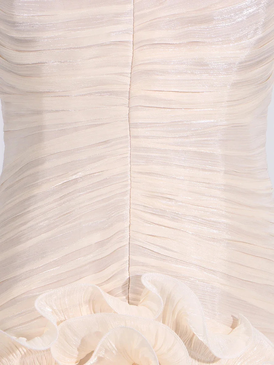 TWOTWINSTYLE Solid Spliced Folds Slimming Dresses For Women Slash Neck Sleeveless High Waist Temperament Dress Female Fashion