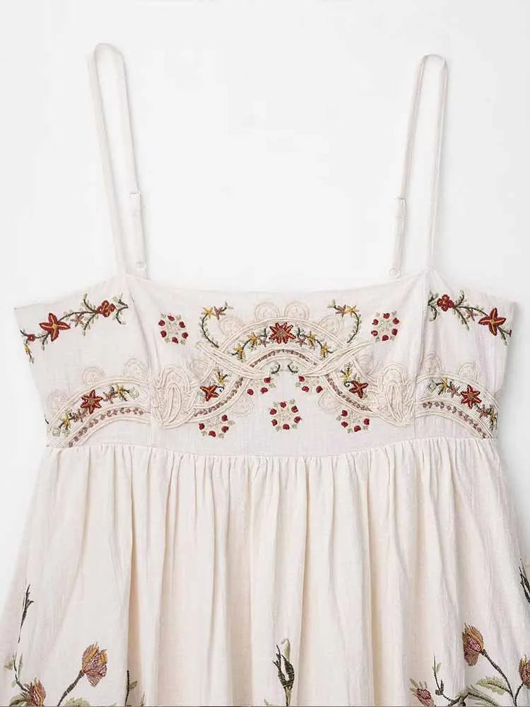 European and American style summer new women's fashion retro flower embroidery short dress suspenders short skirt