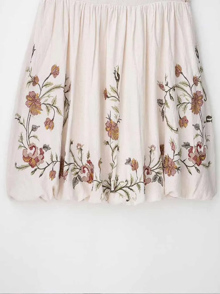 European and American style summer new women's fashion retro flower embroidery short dress suspenders short skirt